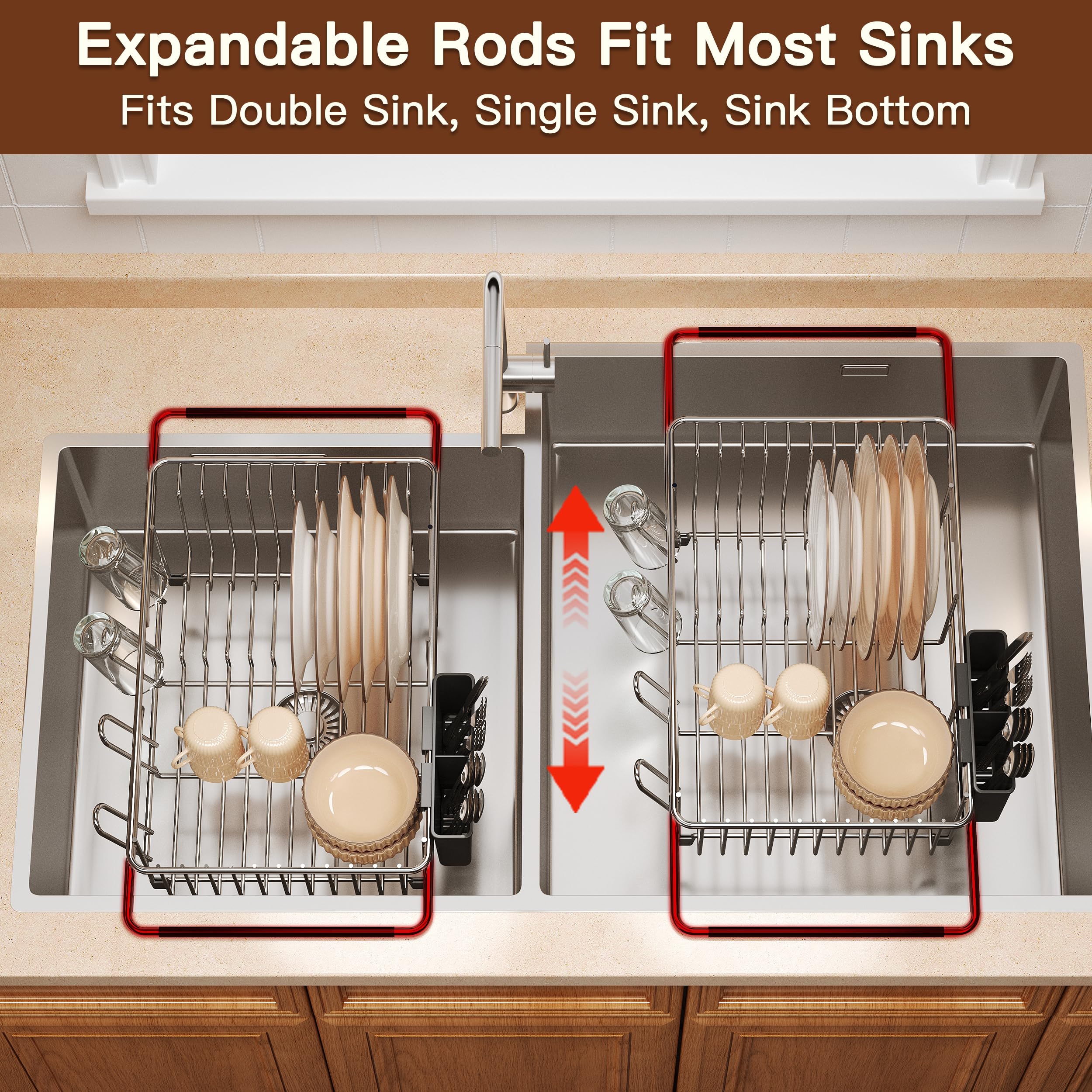 Romision adjustable-rod-setup, top view, fits most sinks securely.