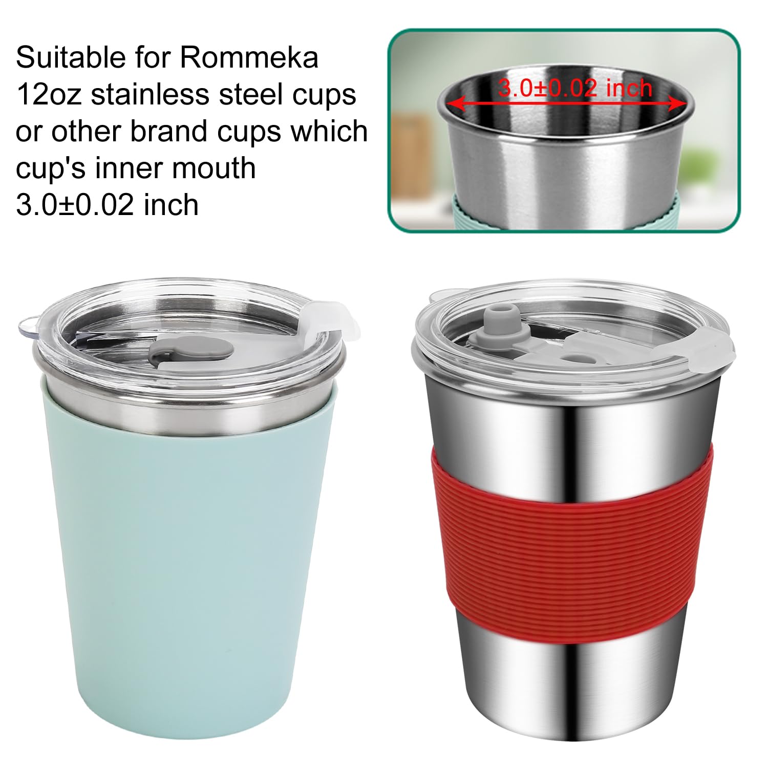 Rommeka 12oz lid flip-top close-up for easy sipping