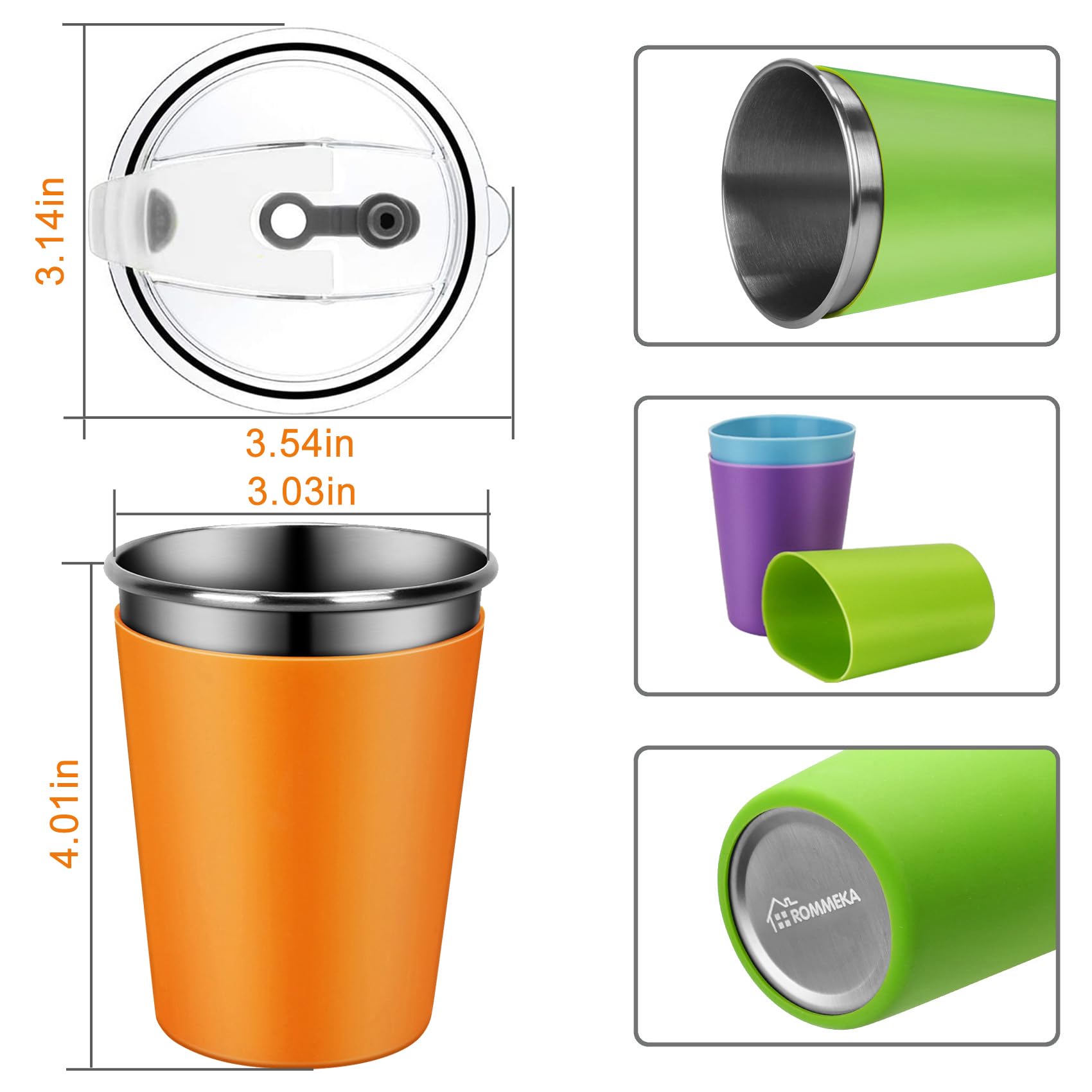 Rommeka 12oz stainless steel cup with silicone sleeve offers a secure grip.