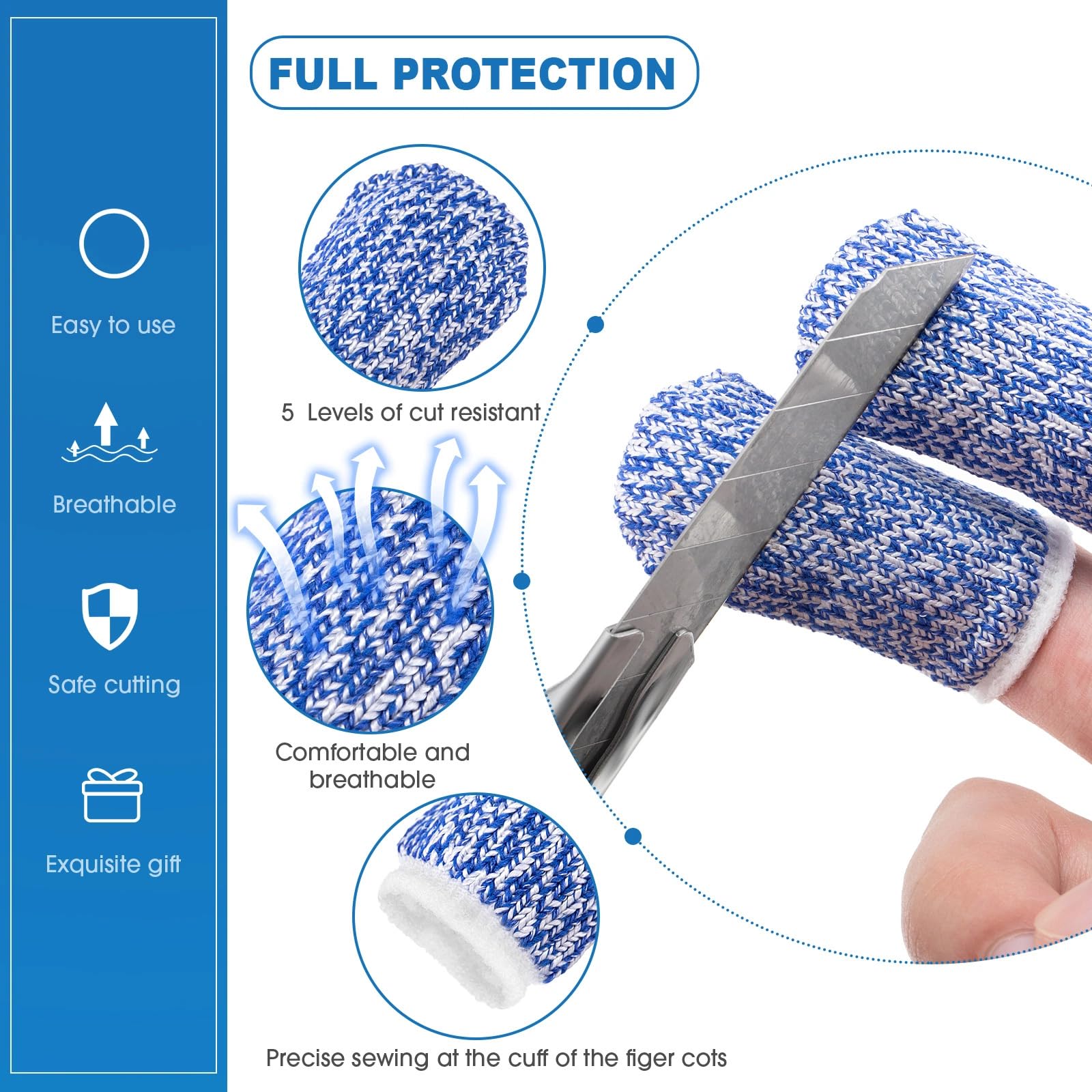 Romooa blue cut resistant finger covers for wear resistance during prep