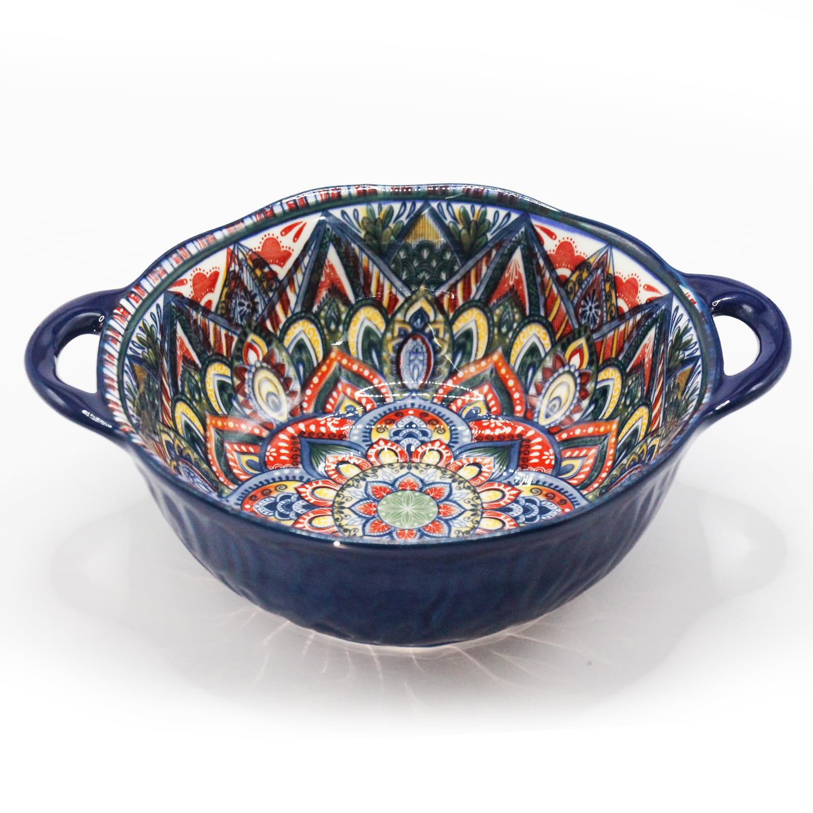 Ronanemon Bohemia blue bowl with handle viewed from the front, ideal for soups and salads