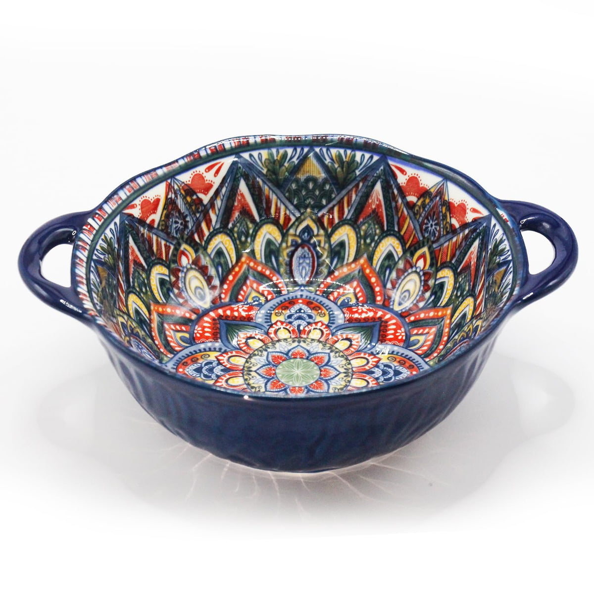 Ronanemon Bohemia blue bowl with handle viewed from the front, ideal for soups and salads