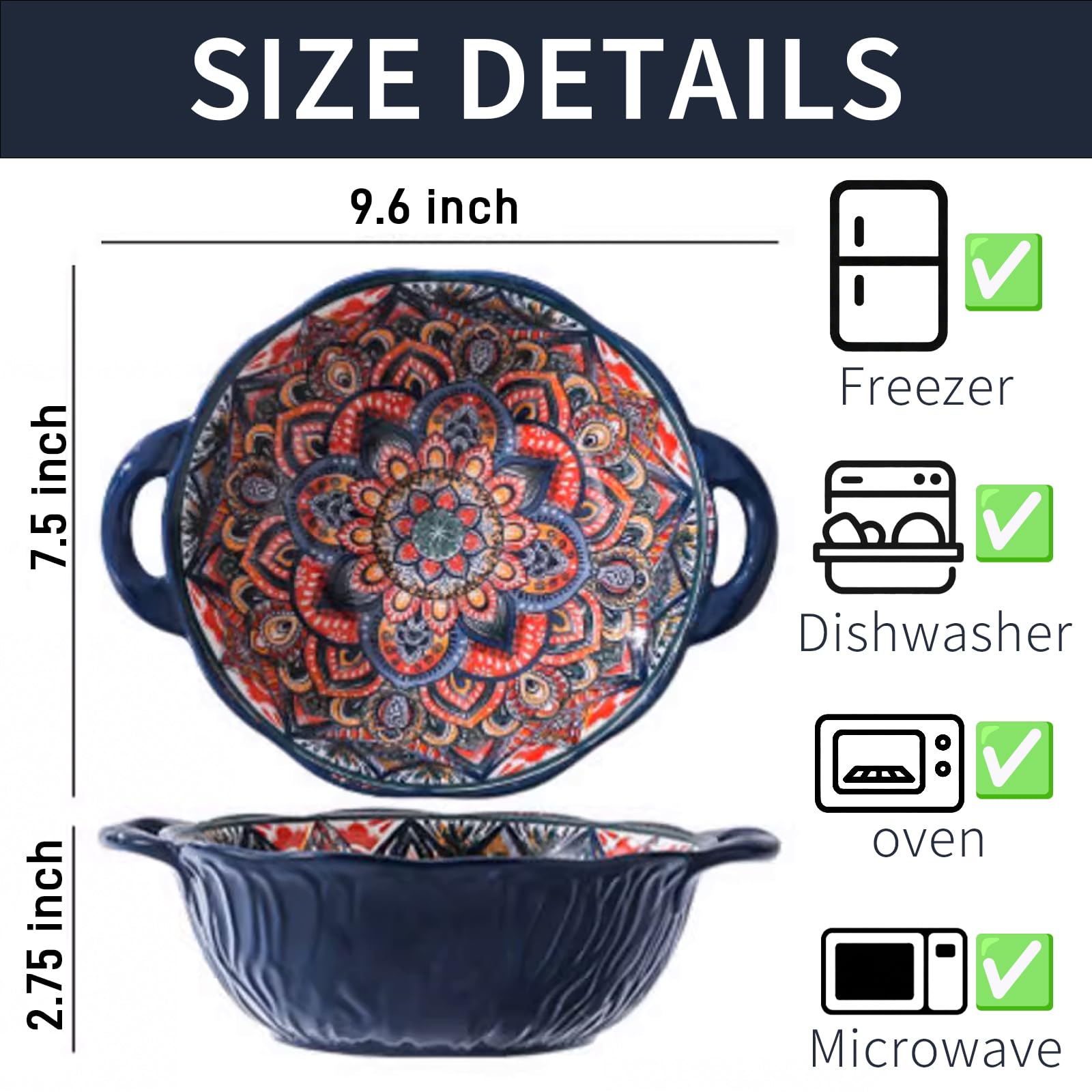 Ronanemon Bohemia blue bowl with handle side view, great for pasta portions