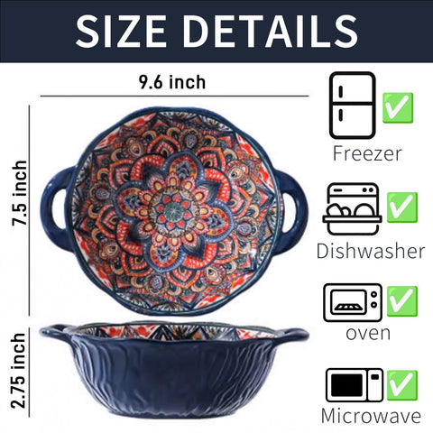 Ronanemon Bohemia blue bowl with handle side view, great for pasta portions