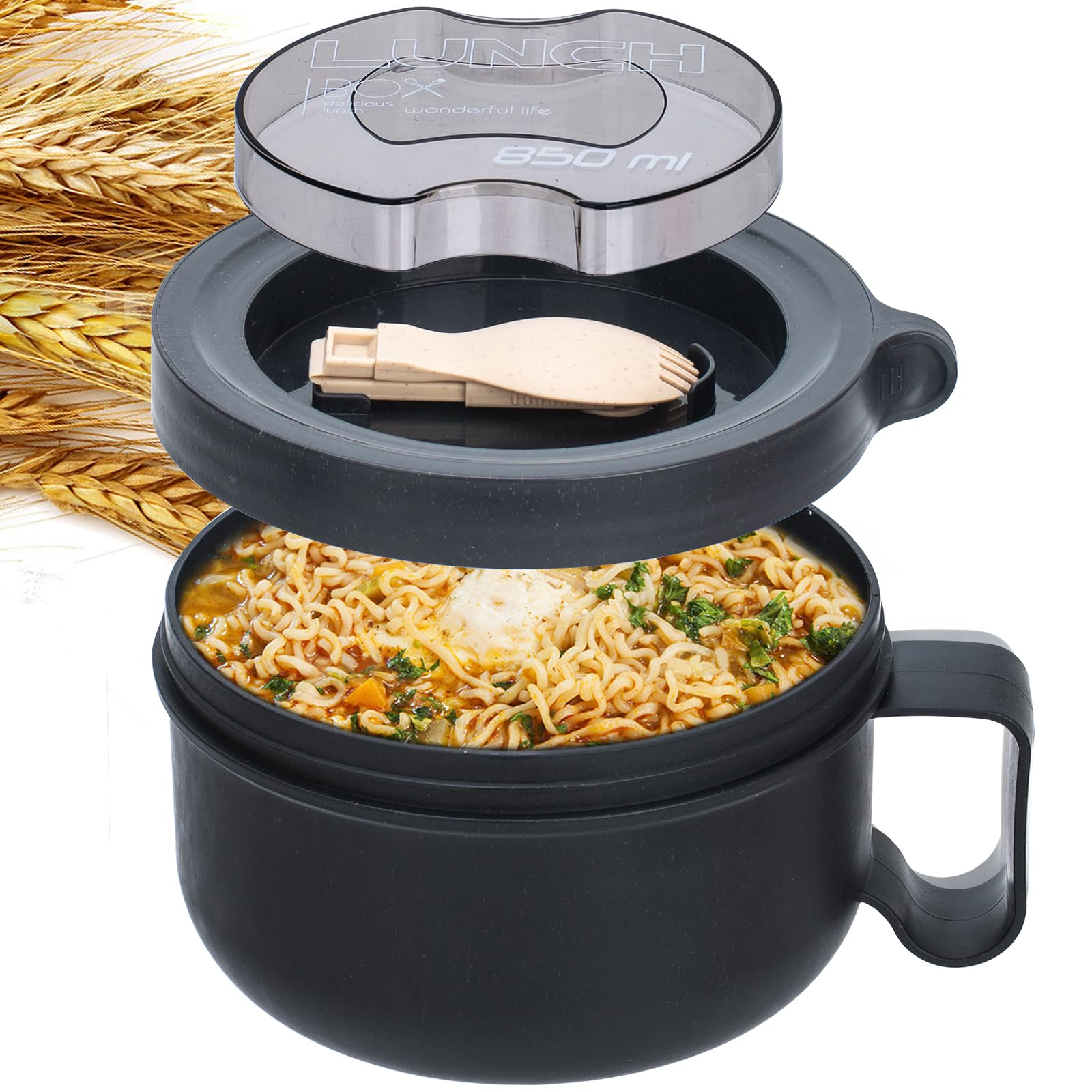 Ronanemon ramen bowl with steam-outlet lid for splatter-free heating.