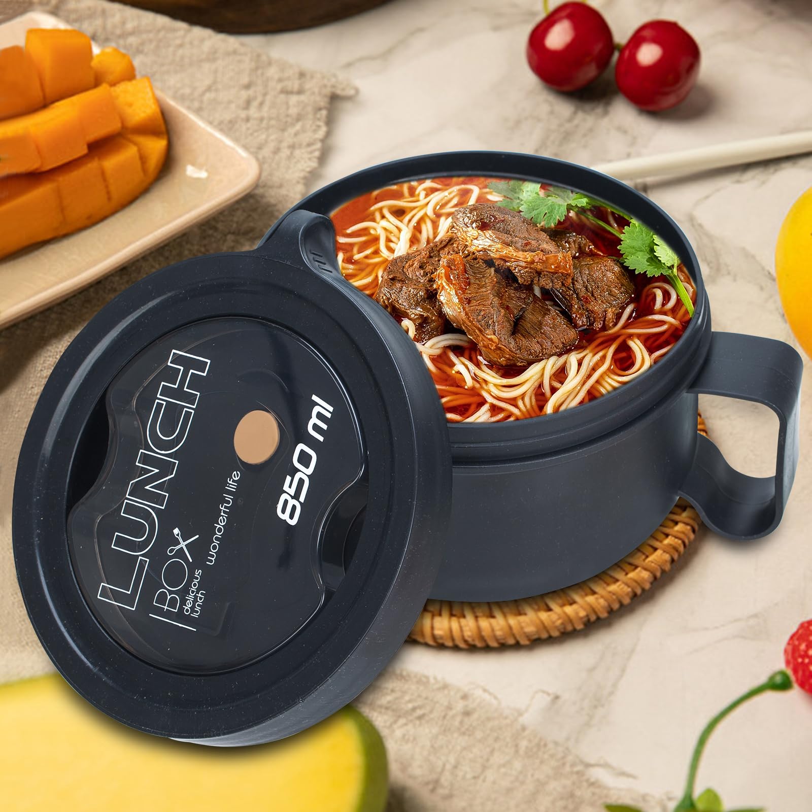 Ronanemon ramen bowl with soft-grip handle for easy microwave removal.