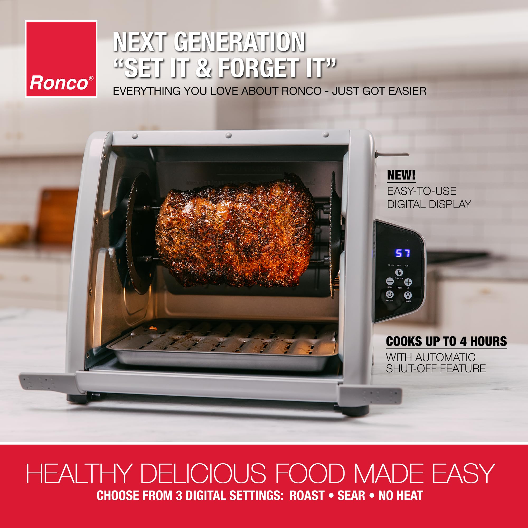 Ronco 6000 Platinum interior chamber supports versatile roasting across proteins and veggies.