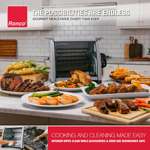 Ronco 6000 Platinum no-heat rotation mode keeps food warm without additional cooking.