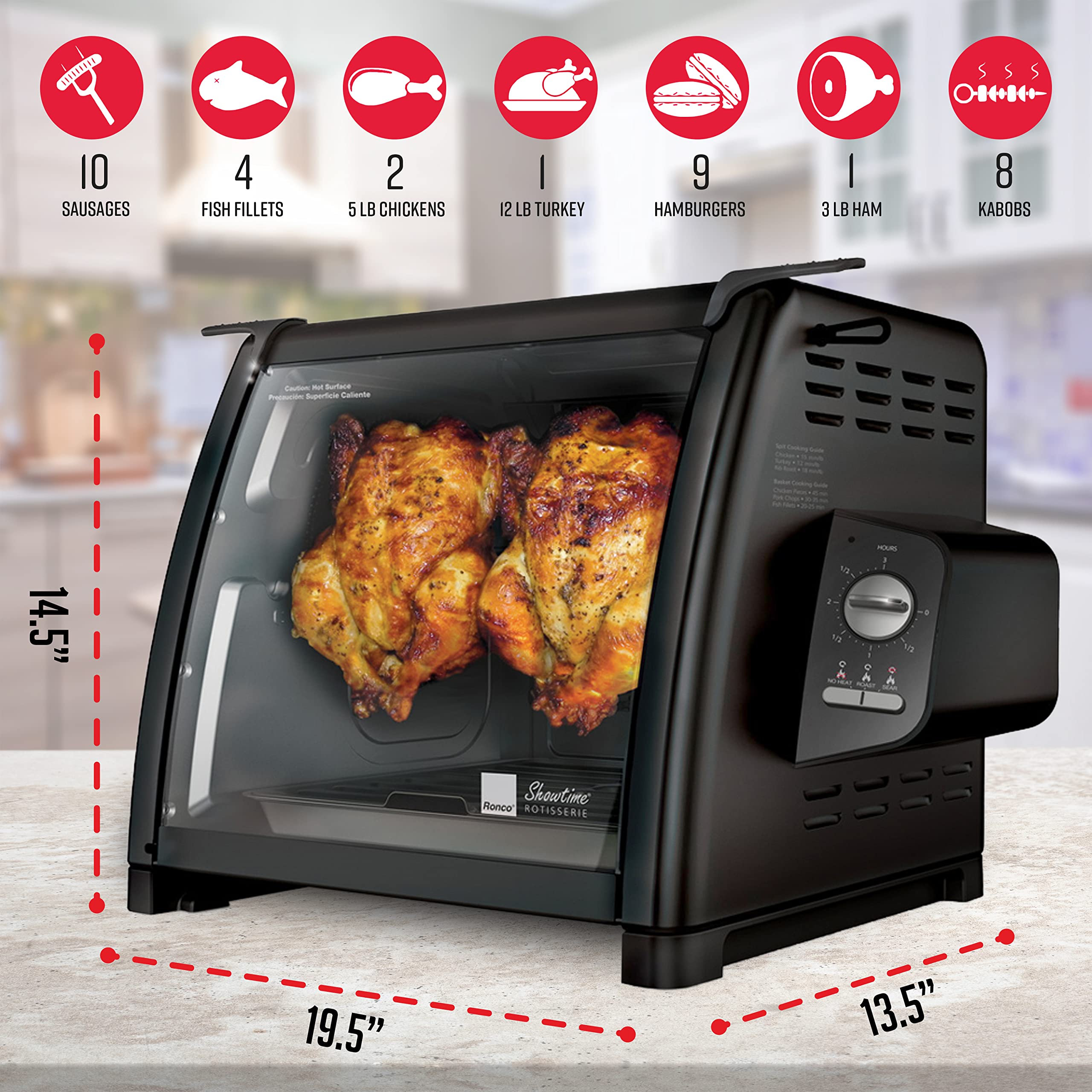 Ronco Modern Rotisserie Oven with multi-purpose basket for versatile roasting.