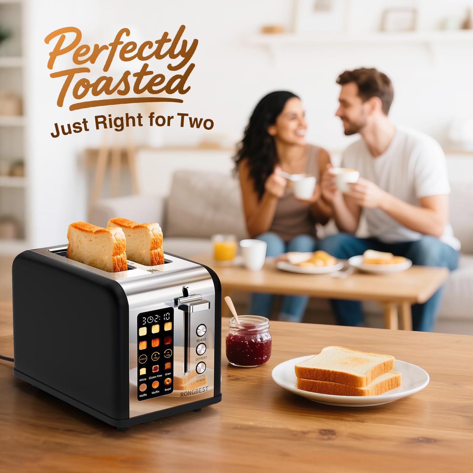 RONGBEST 2-Slice Toaster single-slice mode ensures even browning on one slice.