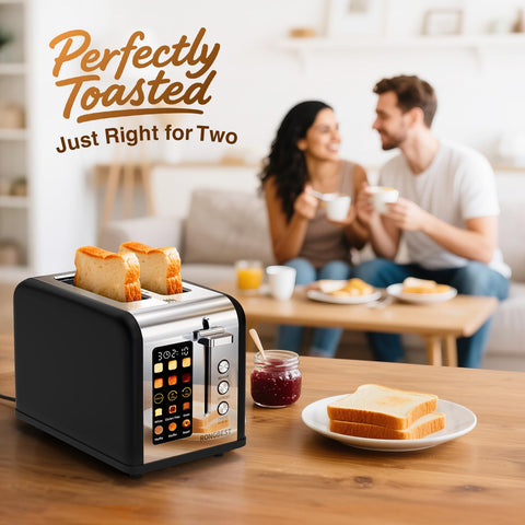RONGBEST 2-Slice Toaster single-slice mode ensures even browning on one slice.