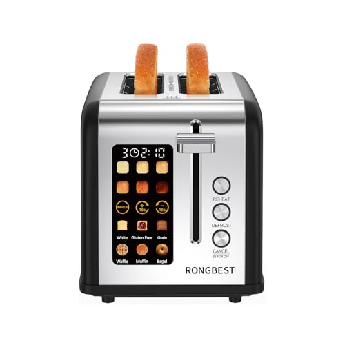 RONGBEST 2-Slice Toaster touch-screen controls highlighting quick, precise browning options.