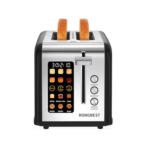 RONGBEST 2-Slice Toaster touch-screen controls highlighting quick, precise browning options.