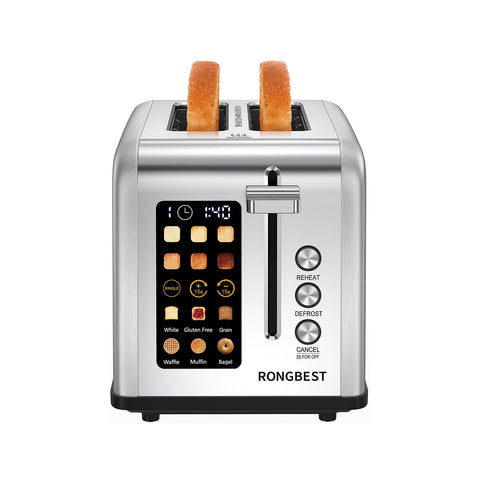 RONGBEST 2-Slice Toaster front view with touch screen for precise browning control