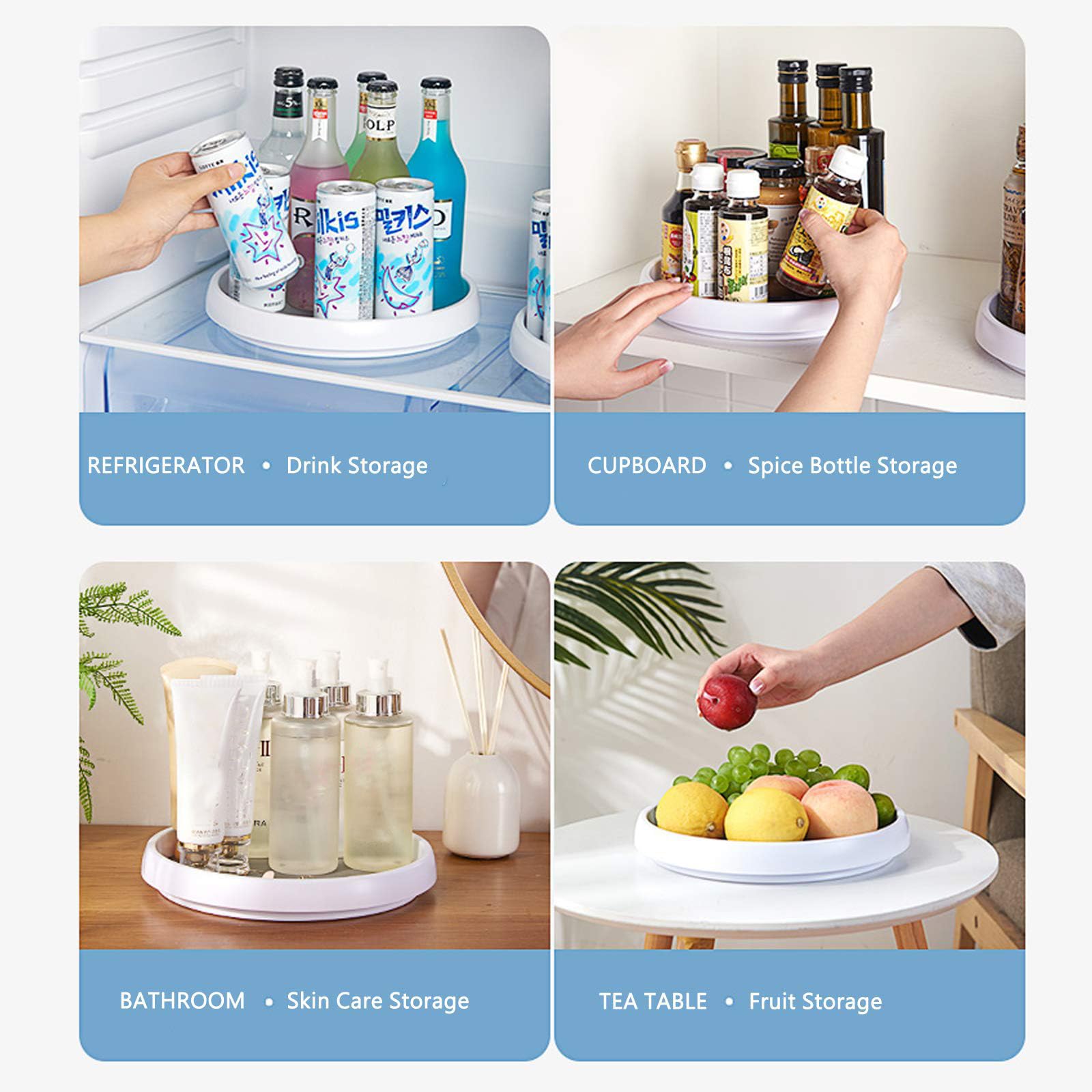 Roninkier fridge turntable organizes foods for quick access and reduced clutter.