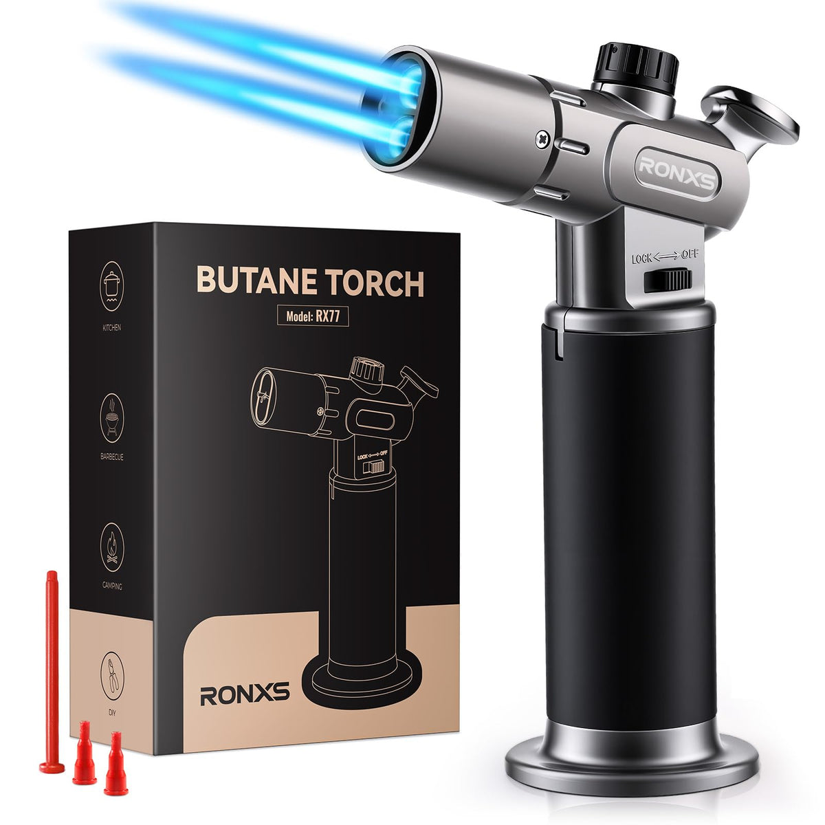 RONXS Torch Lighter with double flame for wider heating during searing