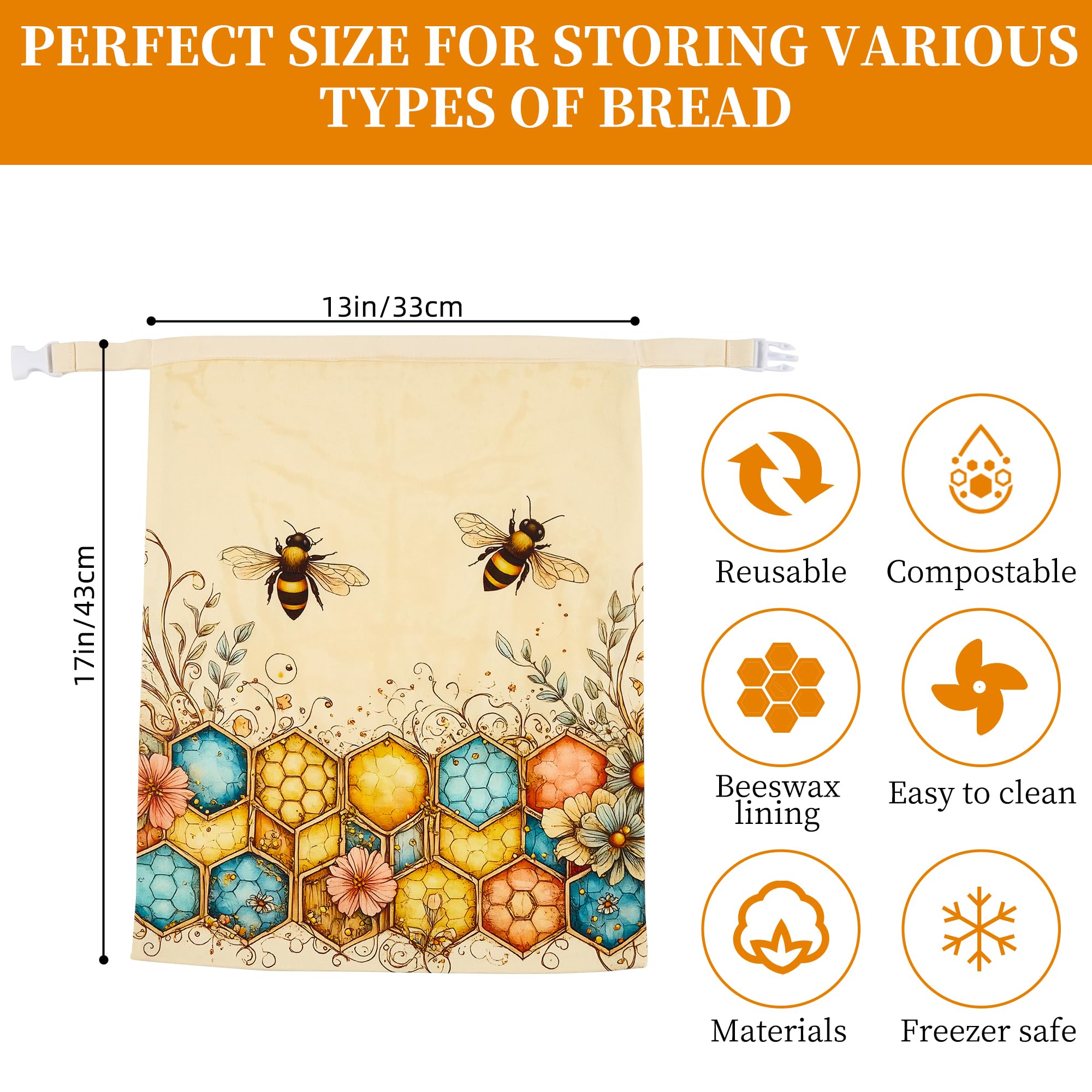 Ronxzas beeswax bread bag large-capacity view demonstrates 13x17 inch size for loaves