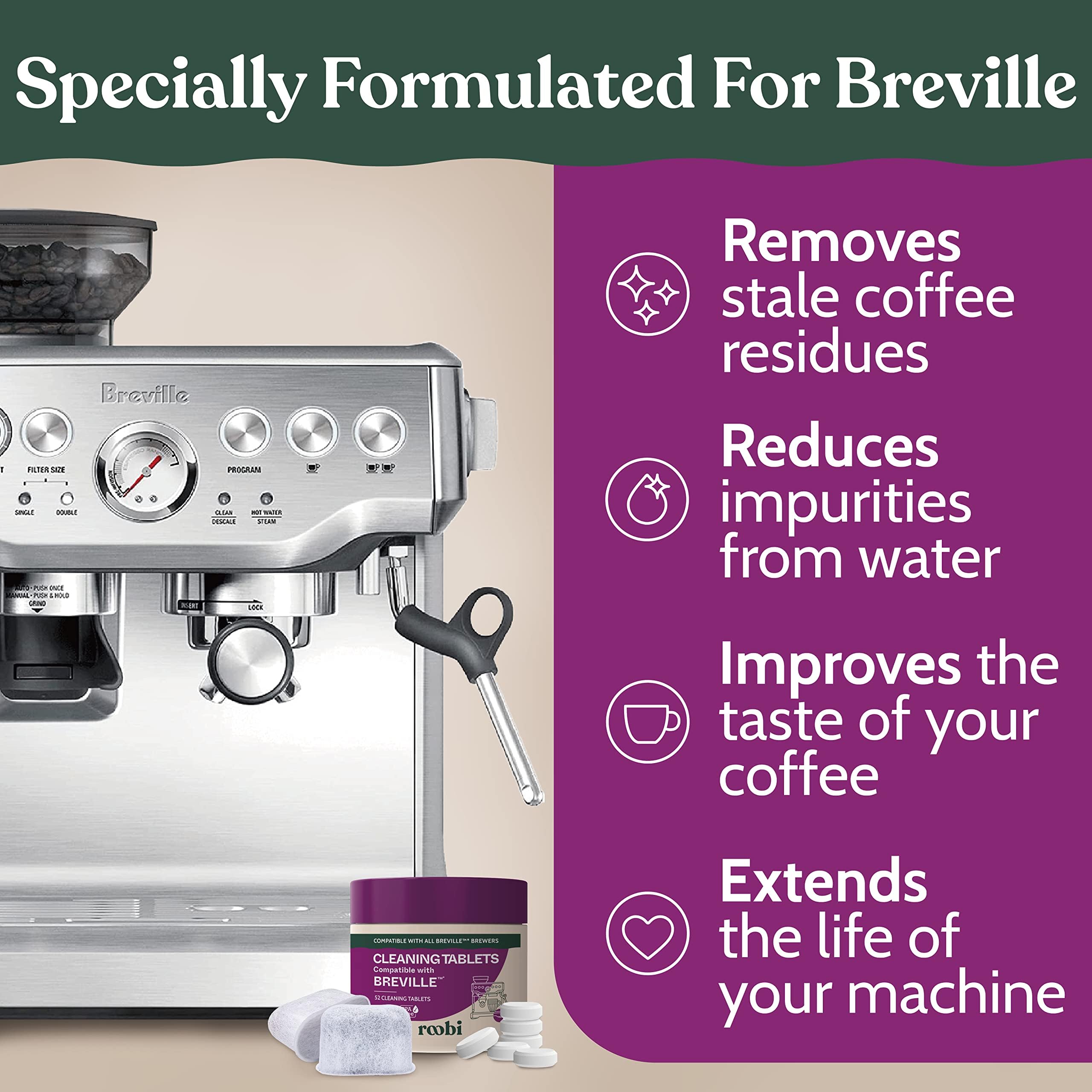 Roobi Breville-compatible kit in use on a Breville machine