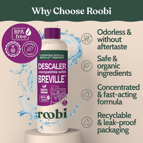 Roobi Breville descaler in action during the cleaning cycle.