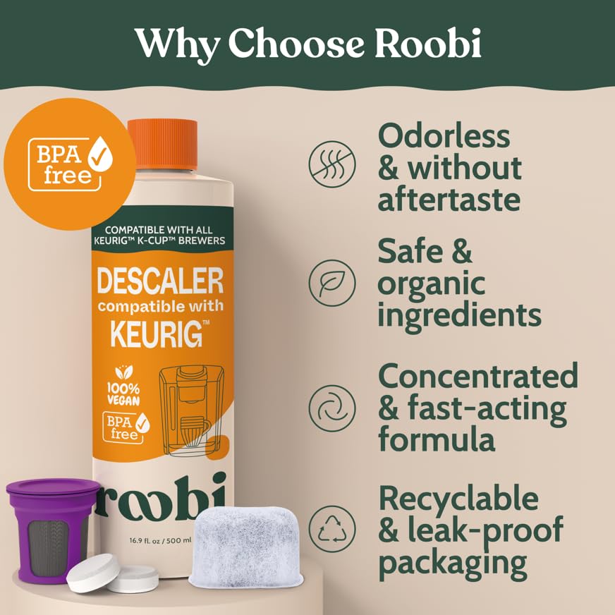 Roobi kitchen counterkit shows convenient Keurig maintenance setup