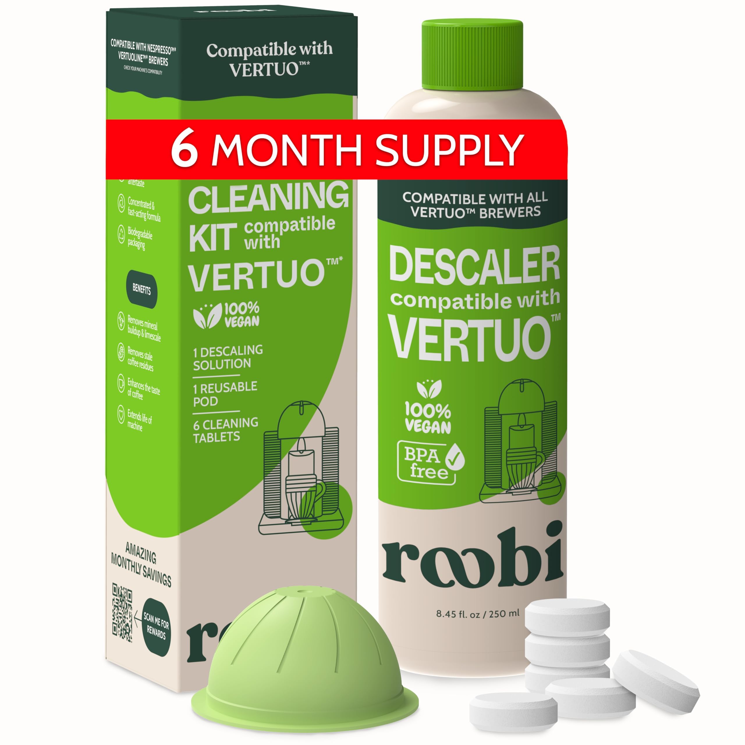 Roobi Vertuo descaling bottle for eco-friendly coffee machine refresh