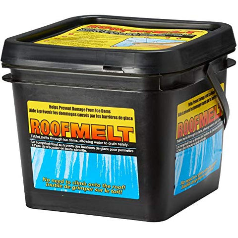 Roof Melt by KMI tablet on icy roof to prevent ice dams and ease maintenance.