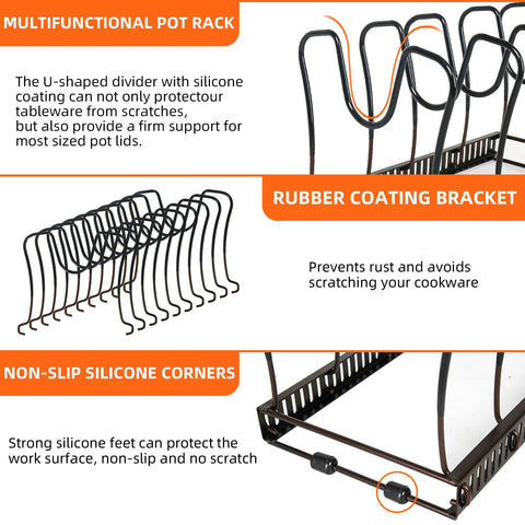 ROOHUA organizer with 10 adjustable compartments for various cookware sizes