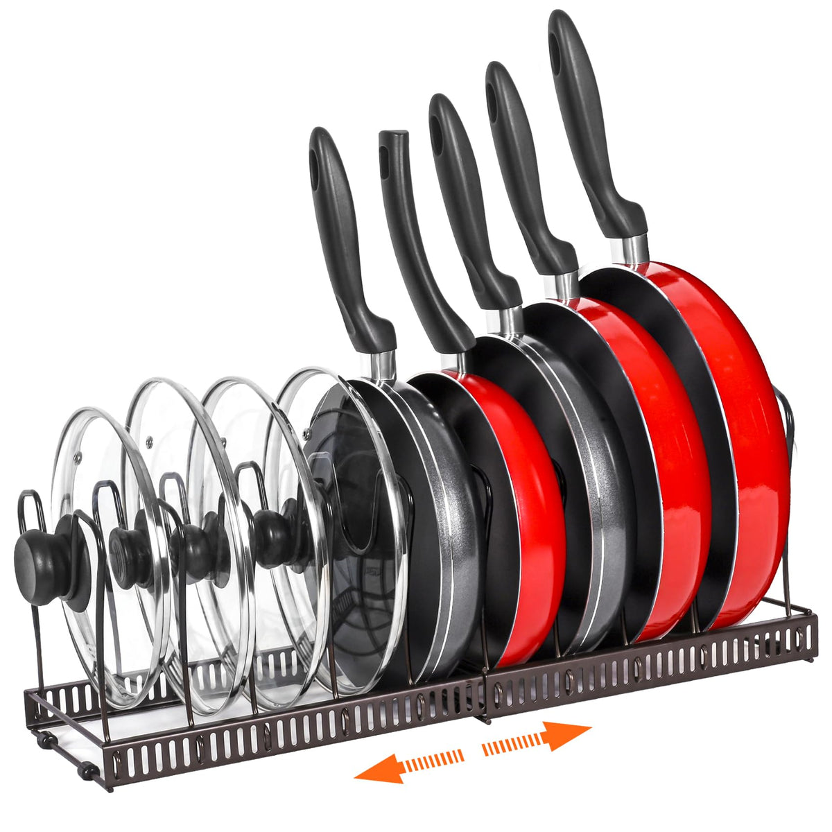 ROOHUA pot rack organizer in cabinet with bronze finish offering sturdy cookware support