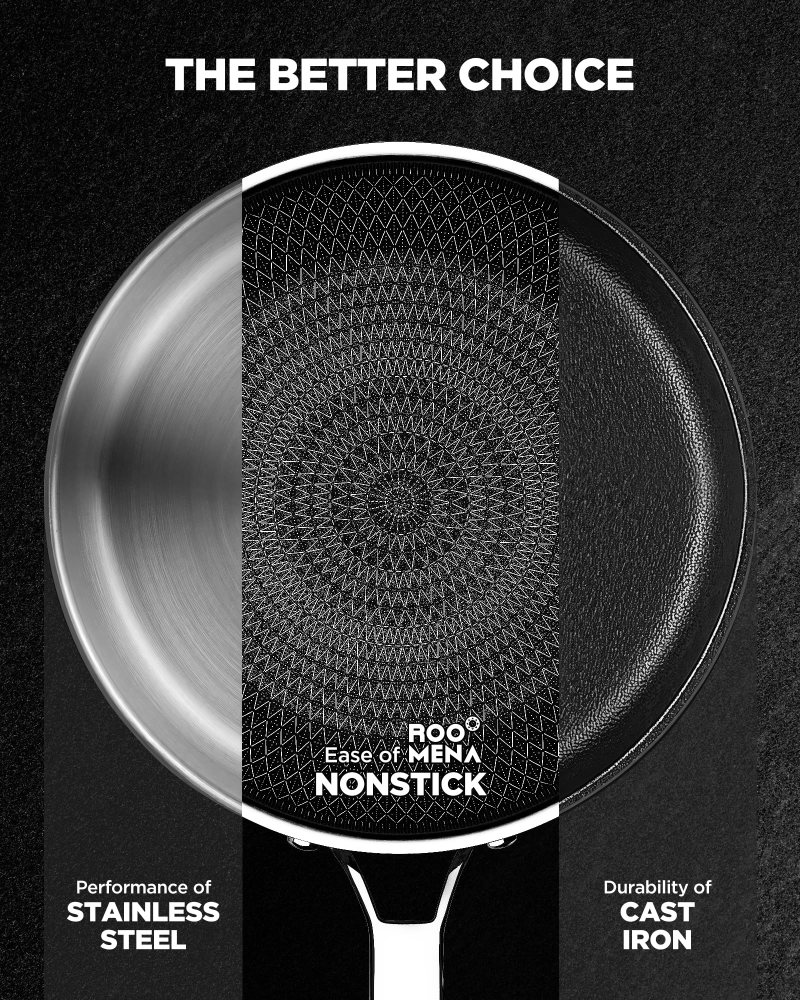 Roomena tri-ply base ensures fast, even heat across the cooking surface.