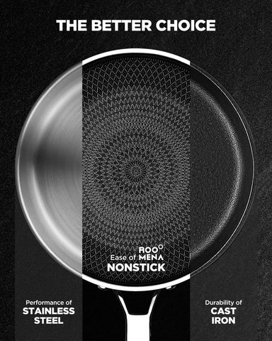 Roomena tri-ply base ensures fast, even heat across the cooking surface.