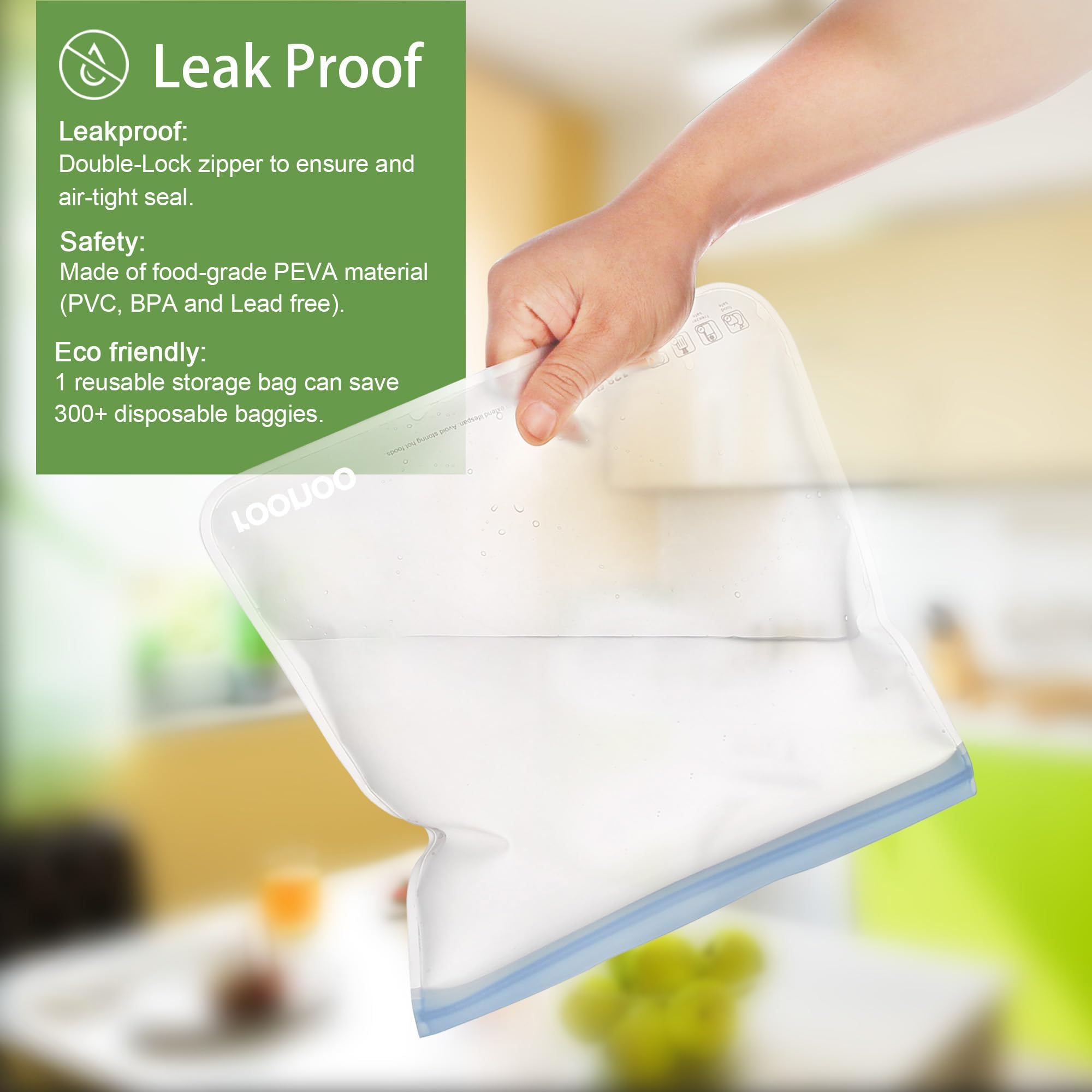 ROONOO BPA-free PEVA material keeps contents safe and chemical-free.