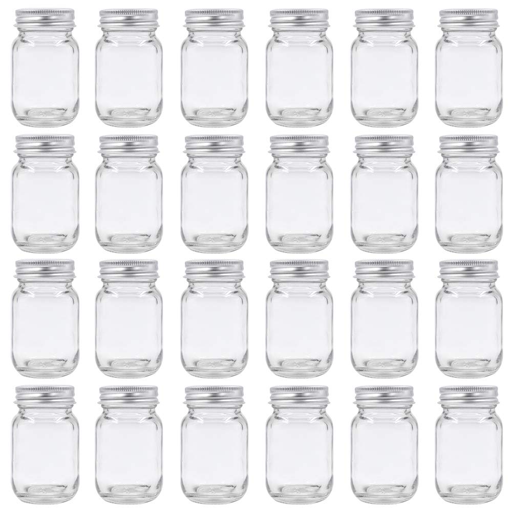 ROORUZ U Pack 2oz mason jar with silver lid; ideal for candles and honey storage.
