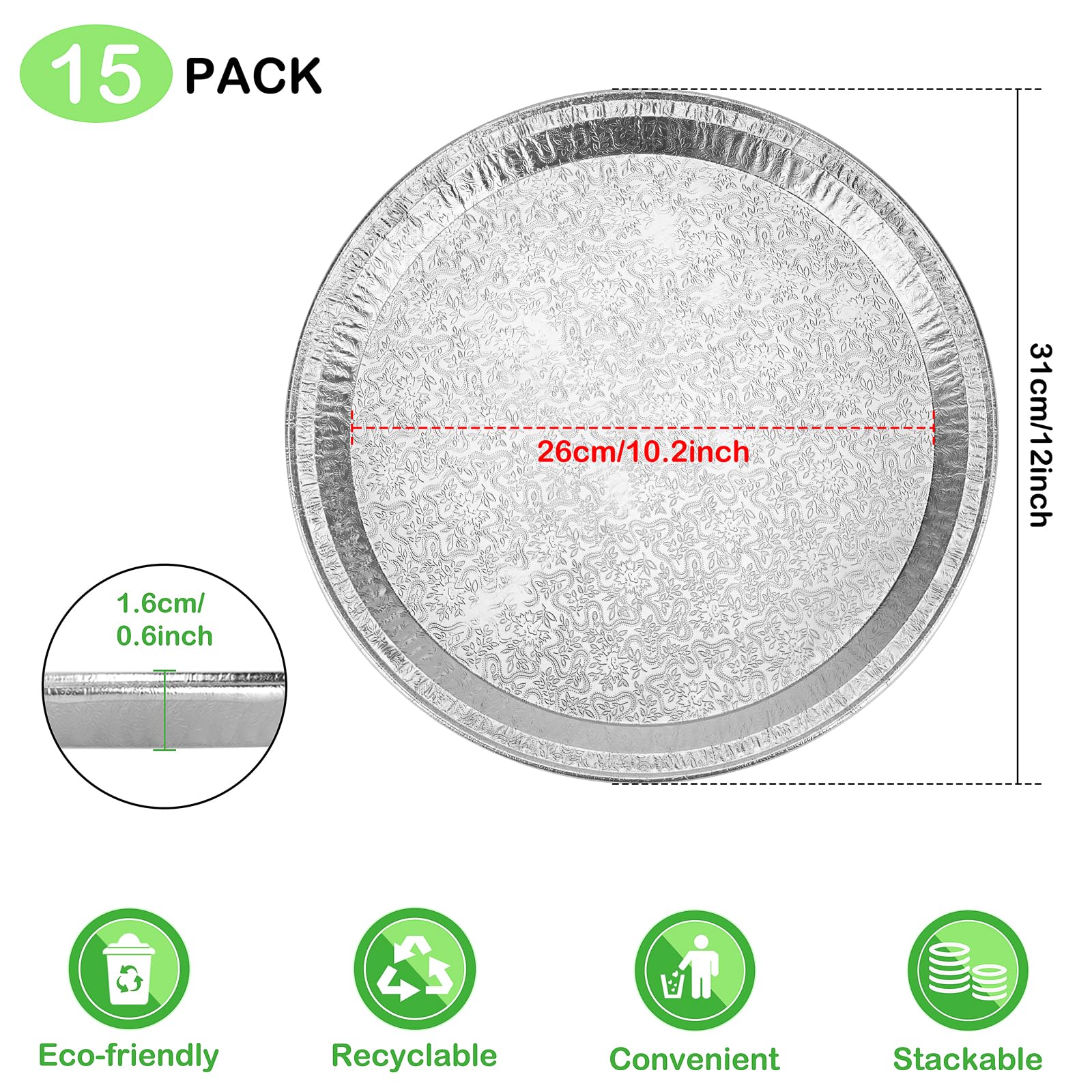 Roponan thick durable aluminum foil plate with curled rim for stable serving