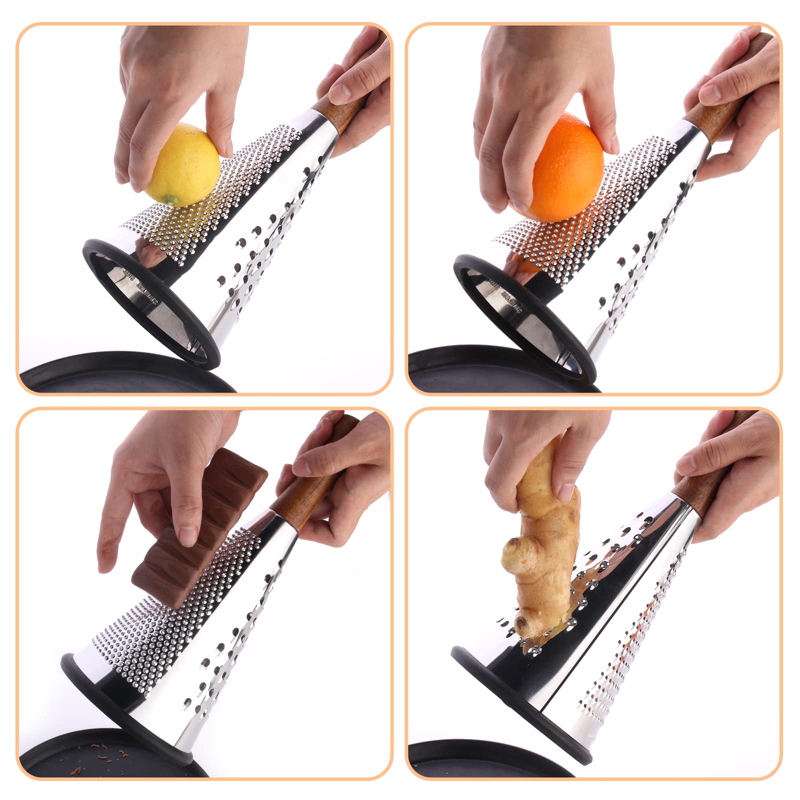 ROQILA cone cheese grater versatile for Parmesan, Pecorino Romano, chocolate, and more.