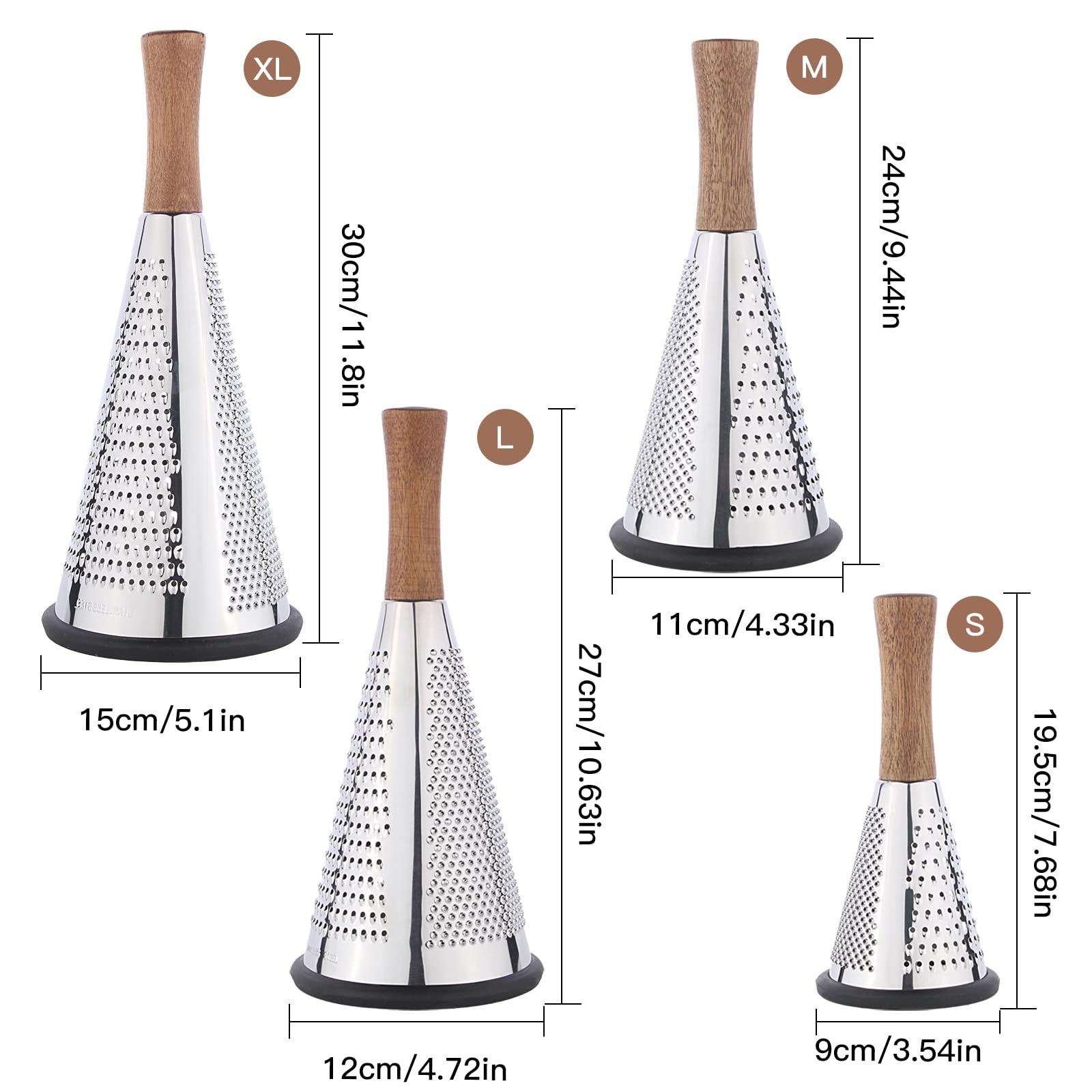ROQILA cone cheese grater non-slip bottom keeps the grater steady on the counter.