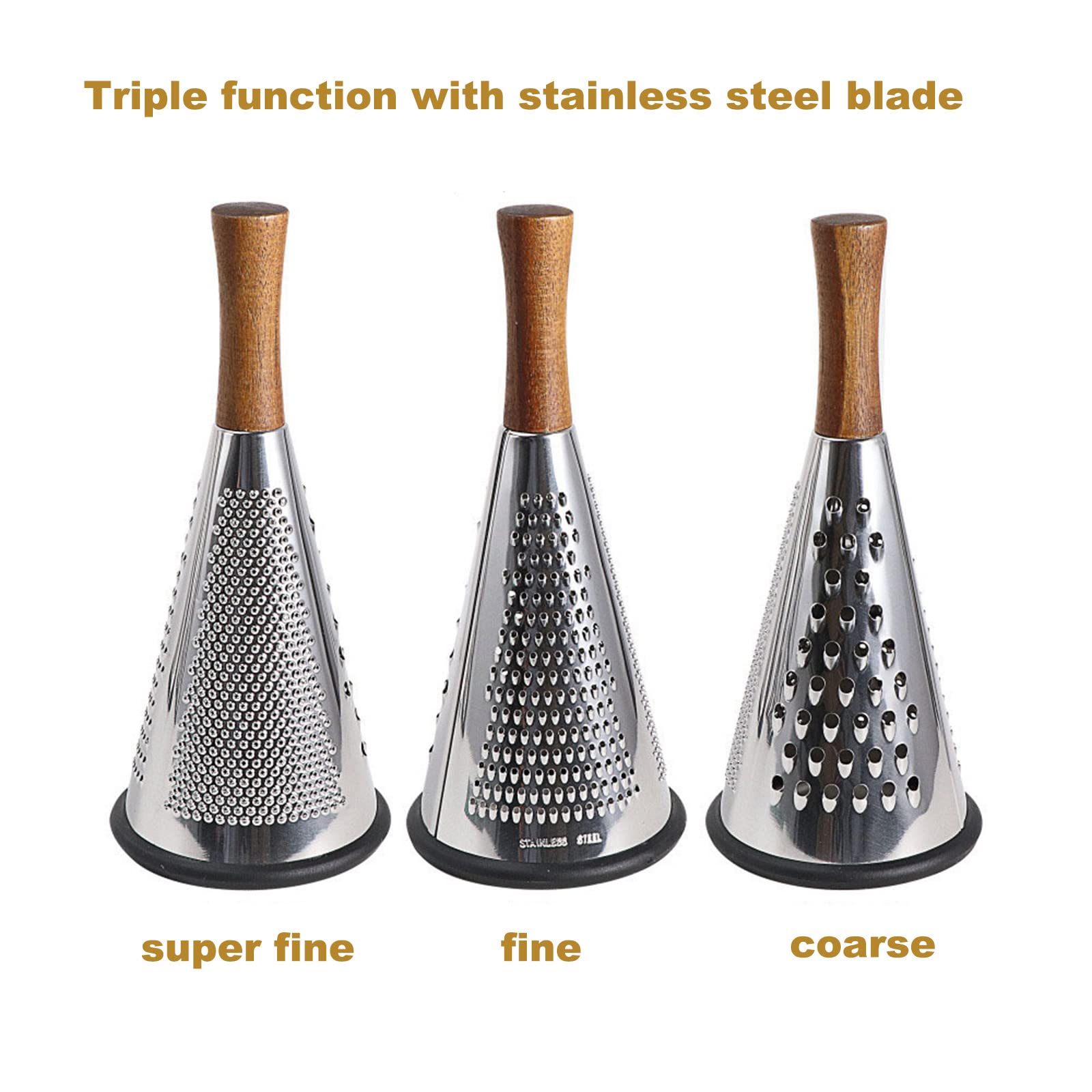 ROQILA cone cheese grater with-container design catches cheese shavings for easy transfer.