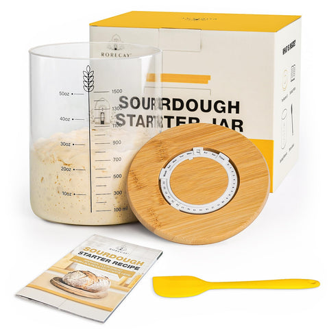 rorecay 50oz sourdough starter jar with timekeeper for precise fermentation tracking