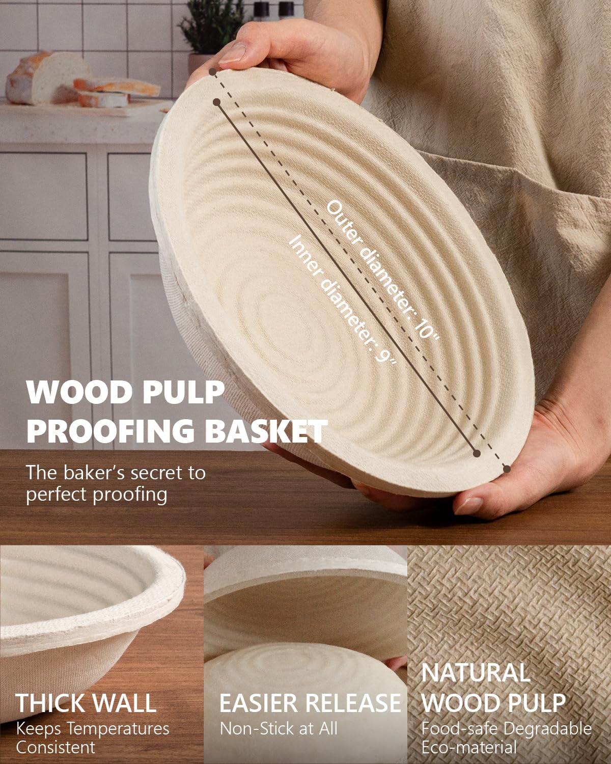 rorecay bread basket wood pulp crumb-release for easy dough handling