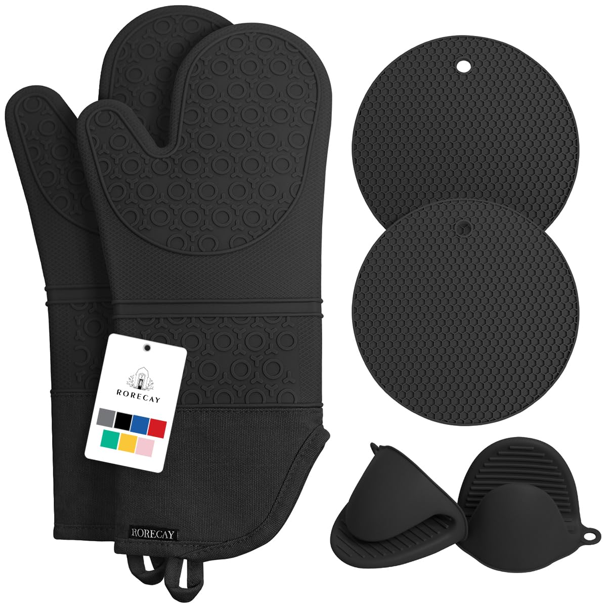 Rorecay oven mitts 6pc set with full coverage design for safer handling of hot pots