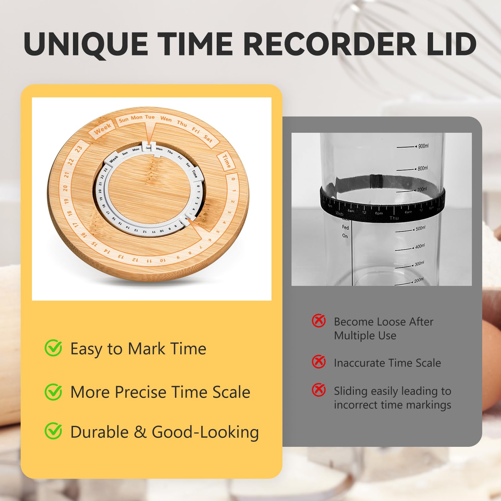 rorecay wide-mouth sourdough jar enables easy stirring and minimal spill during feedings