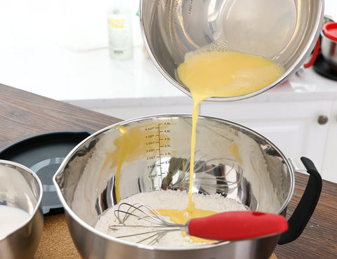 Rorence 3 qt bowl handles heavier batters and dough comfortably.