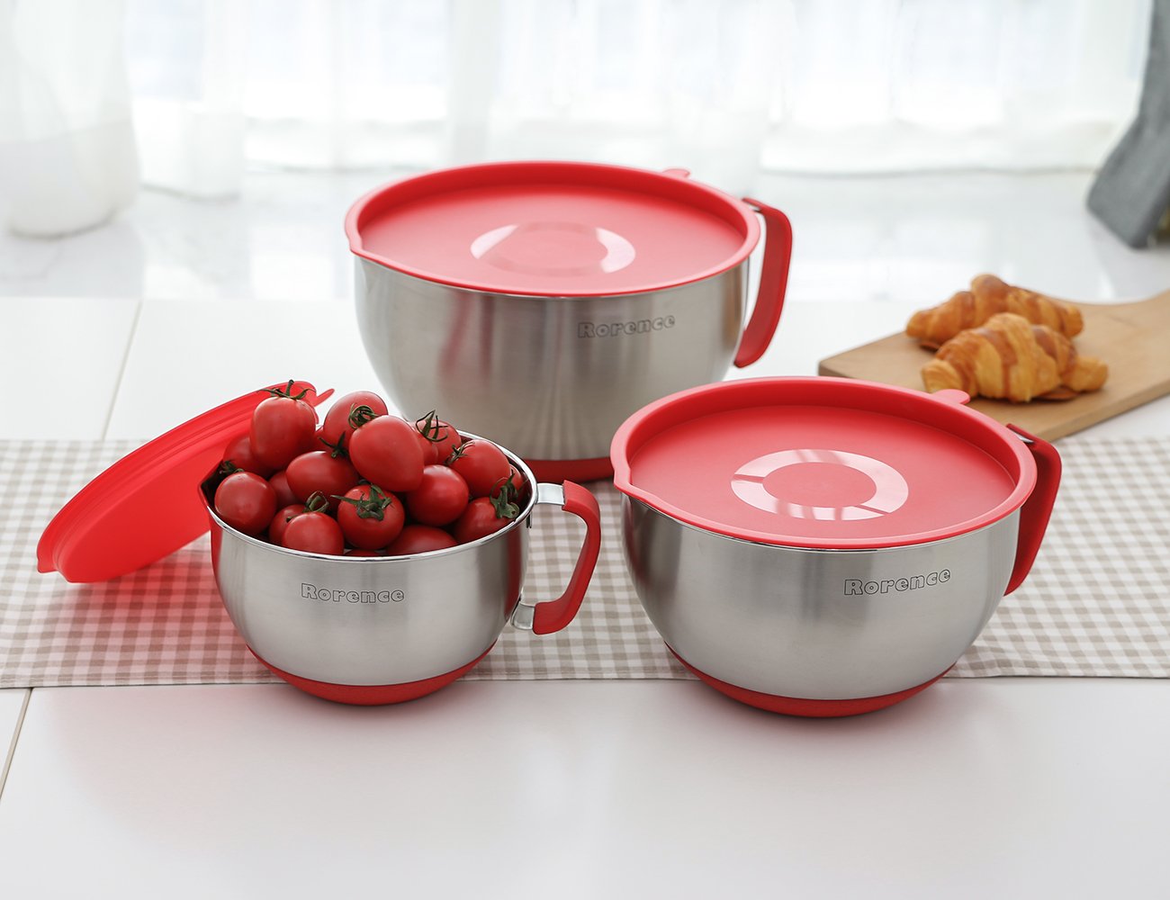 Rorence bowls with pour spout simplify pouring liquids.