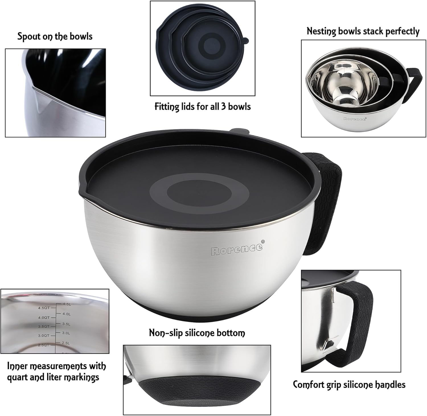 Rorence lids seal freshness and prevent spills during storage.