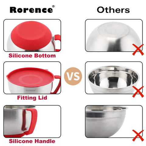 Rorence bowls nest together for compact storage after use