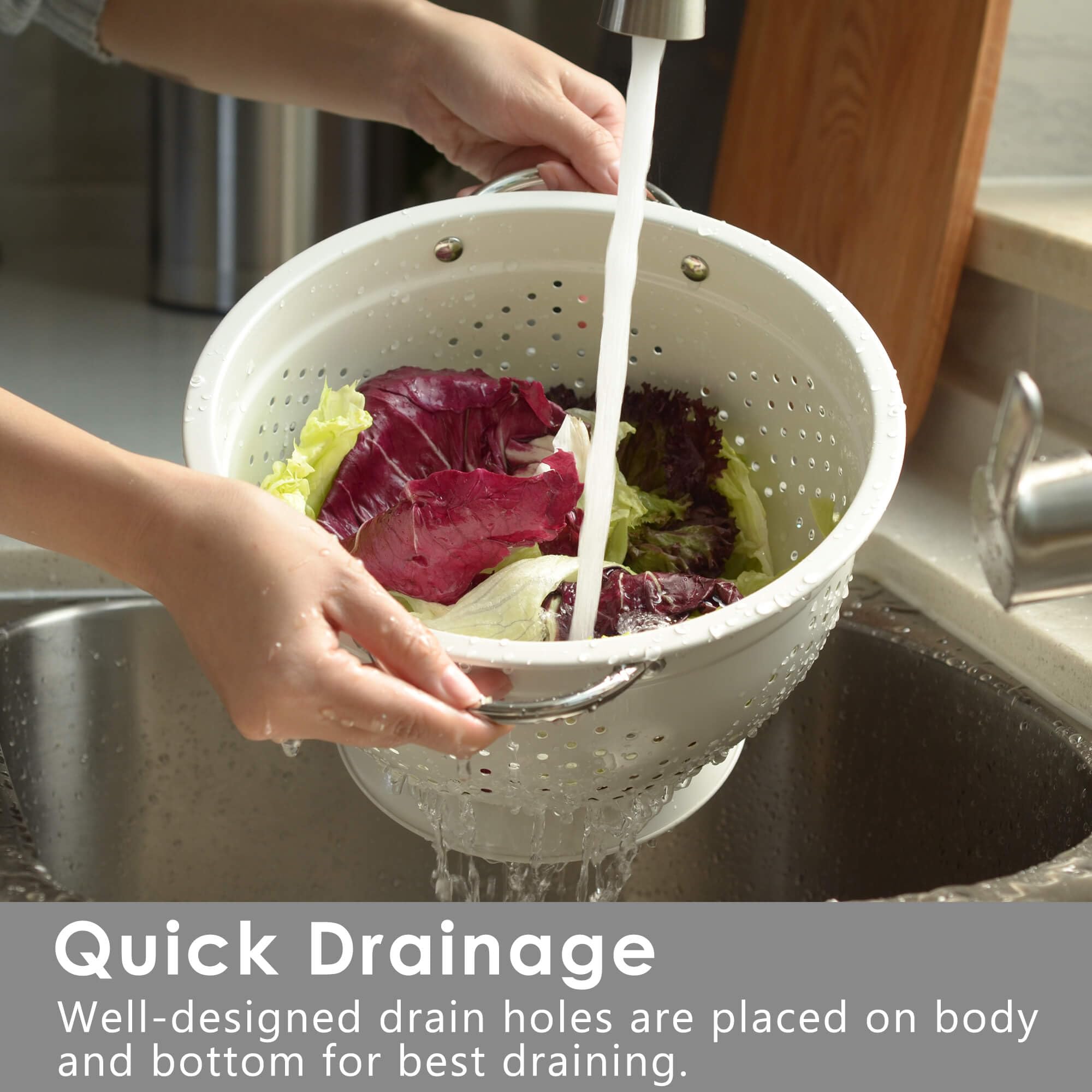 Rorence wide base provides stability on counters and sinks during busy prep.