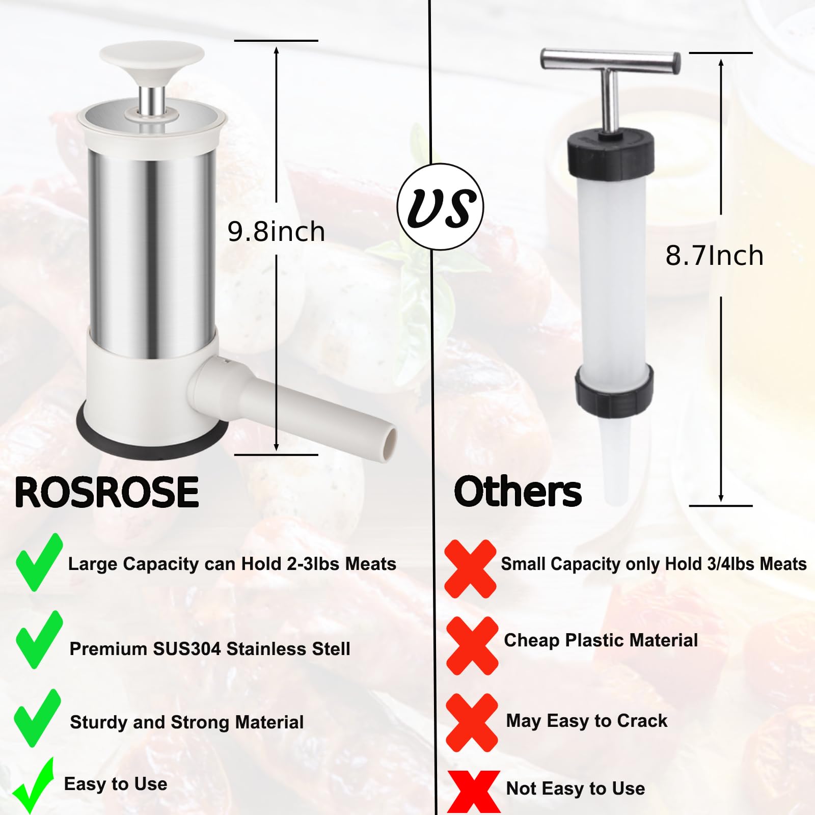 ROSROSE vertical design eases sausage filling during use