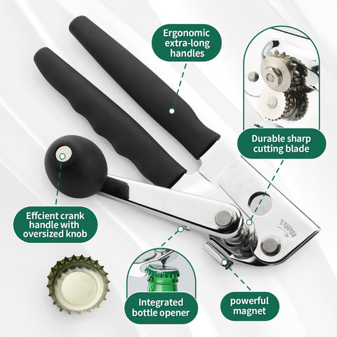 Roryimke heavy-duty manual can opener long-handle for easier large-can opening.