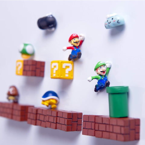 Rosefinch Mario 3D magnets on whiteboard for colorful reminders