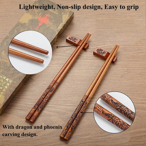 Rosgel chopsticks holder and bag displaying dragon phoenix design for travel convenience