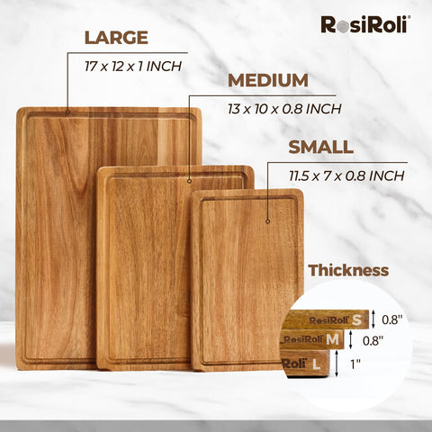 RosiRoli acacia board closeup showing natural grain and durability
